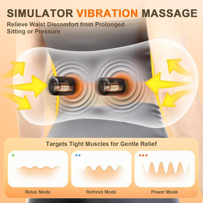 3-In-1 Electric Lumbar Support Pillow,Triple Fusion Back Massager with Heat,Vibration&Traction,Back Support Pillow for Bed and Chair,Lumbar Support Pillow for Lower Back Pain Relief-Lightgray