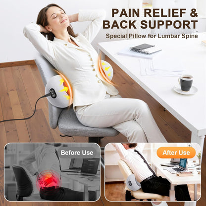 3-In-1 Electric Lumbar Support Pillow,Triple Fusion Back Massager with Heat,Vibration&Traction,Back Support Pillow for Bed and Chair,Lumbar Support Pillow for Lower Back Pain Relief-Lightgray