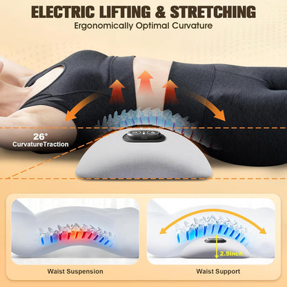 3-In-1 Electric Lumbar Support Pillow,Triple Fusion Back Massager with Heat,Vibration&Traction,Back Support Pillow for Bed and Chair,Lumbar Support Pillow for Lower Back Pain Relief-Lightgray